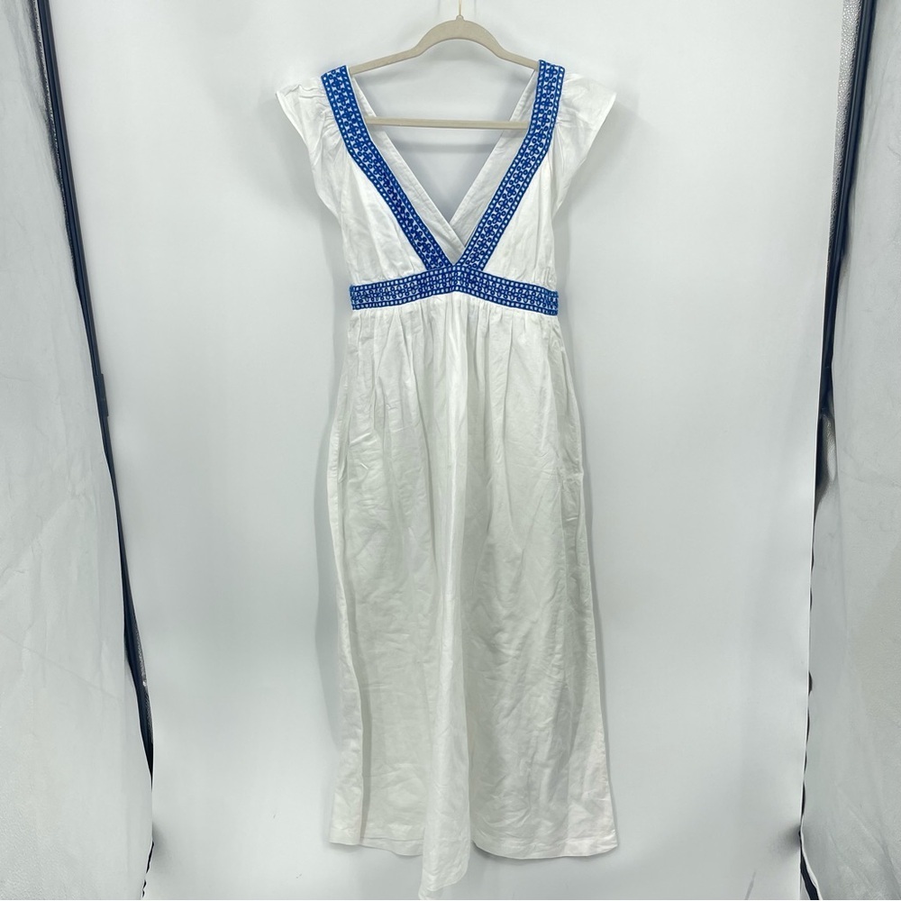 J. Crew | Ruffle Deep V-Neck Beach Linen Blend Dress Style #L7450 Sz M - Picture 5 of 15